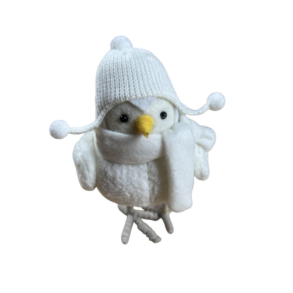 Brook White Felt Plush Bird Tabletop Decoration With Hat Scarf BROOK Tag